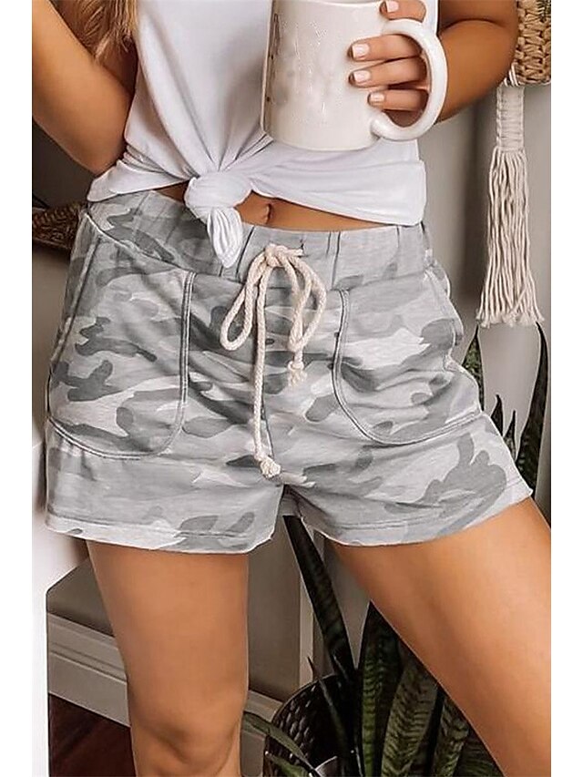 Womens Clothing Womens Bottoms | Womens Basic Casual Shorts Slacks Drawstring Pocket Print Short Pants Fitness Weekend Inelastic