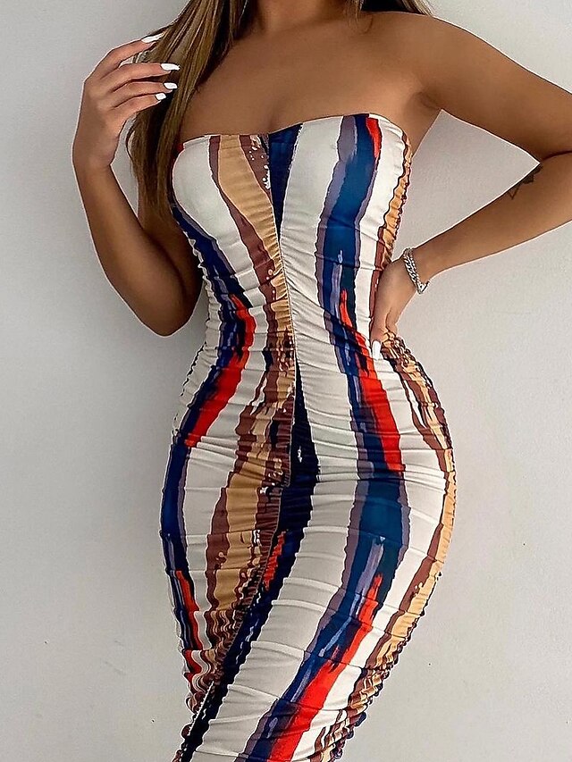  Women's Sheath Dress Short Mini Dress Photo Color Sleeveless Print Spring Summer Strapless Sexy 2022 S M L XL