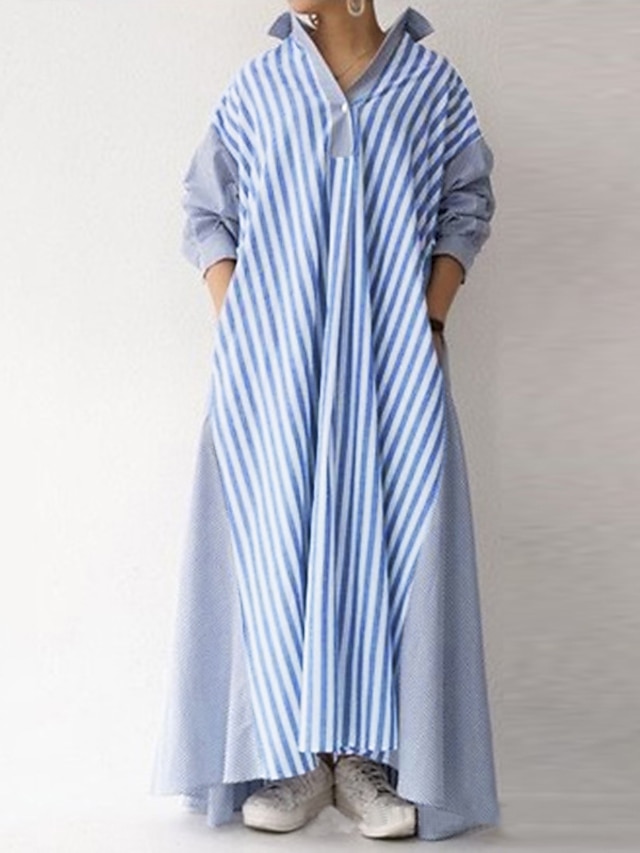 Womens Clothing Womens Dresses | Womens Shirt Dress Maxi long Dress Light Blue Black Pink Long Sleeve Solid Color Spring Summer 