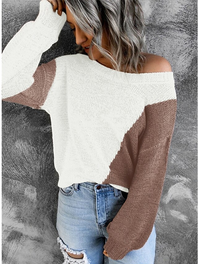 Womens Clothing Sweaters & Cardigans | Womens Pullover Sweater Jumper Knit Knitted Color Block Round Neck Stylish Casual Daily H