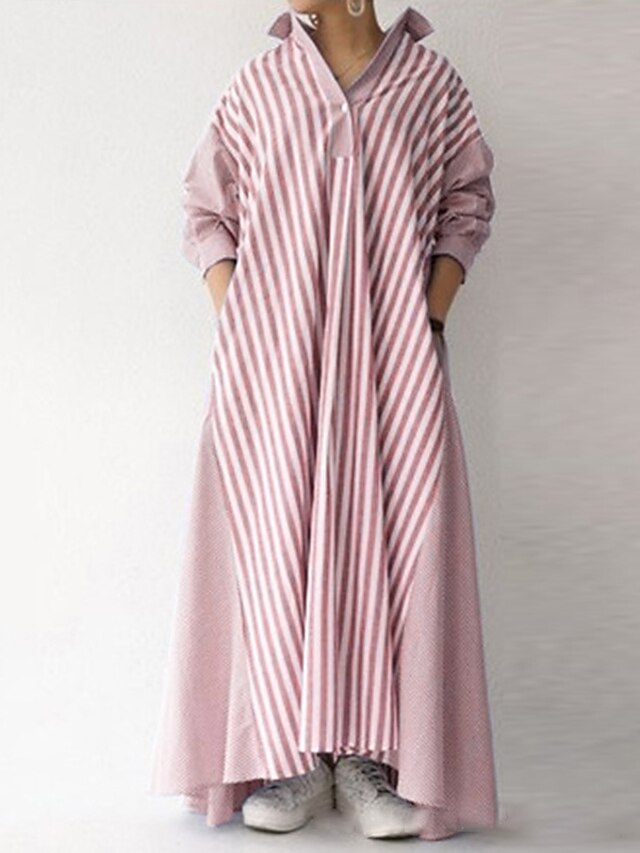 Womens Clothing Womens Dresses | Womens Shirt Dress Maxi long Dress Light Blue Black Pink Long Sleeve Solid Color Spring Summer 