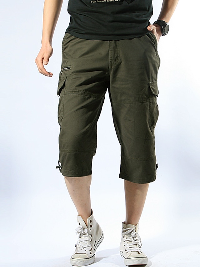 Mens Clothing Mens Bottoms | Mens Cargo Shorts Tactical Cargo Cargo Shorts Calf-Length Plus Size Pants Micro-elastic Solid Color