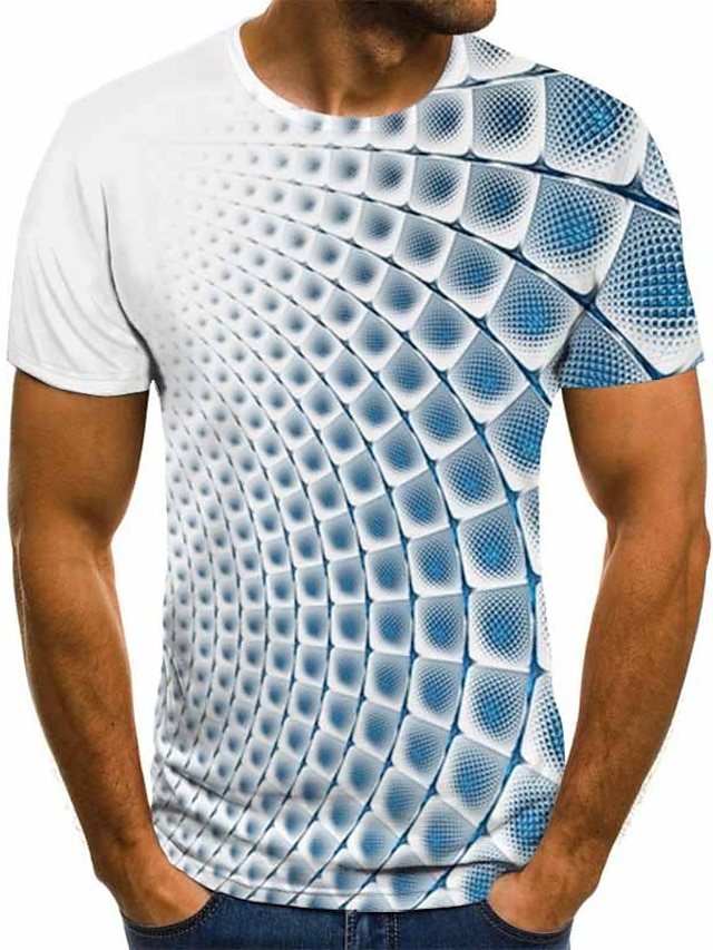 Men's Shirt T shirt Tee Tee Graphic Plaid Checkered 3D Round Neck Lake blue Cobalt Blue Blue Purple Gray 3D Print Party Daily Short Sleeve Clothing Apparel Basic Comfortable Big and Tall