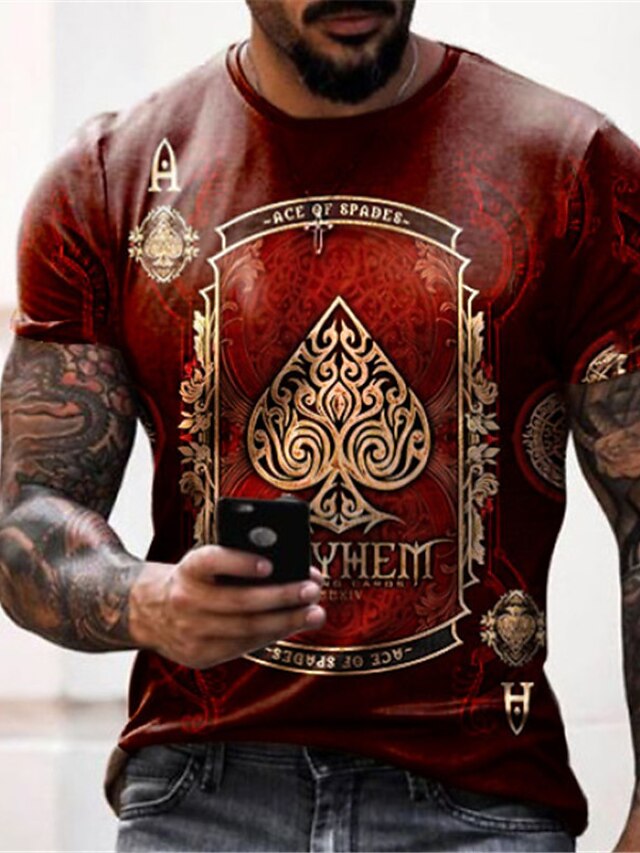 Herr T-shirts T-shirt 3D-tryck Grafiska tryck Kort Tryck Kortärmad Dagligen Blast Ledigt Designer Stor och hög Rund hals Rubinrött / Sommar