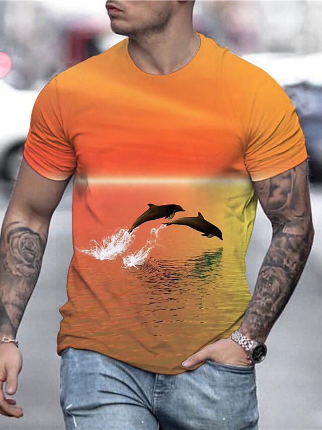 Mens Clothing Mens Tees & Tank Tops | Mens Tee T shirt Tee Shirt 3D Print Graphic Prints Dolphin Crew Neck Daily Holiday Print S