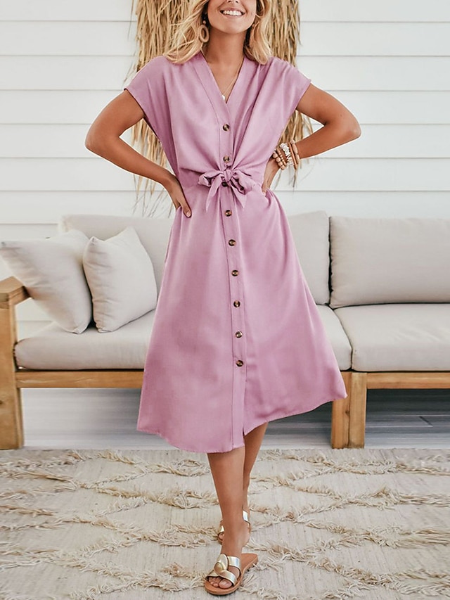 Per donna Abito chemisier Vestito longuette Blu Rosa Blu scuro Rosso Manica  corta Tinta unica Primavera Estate Casual quotidiano 2022 S M L XL XXL del  8661646 2022 a $14.72