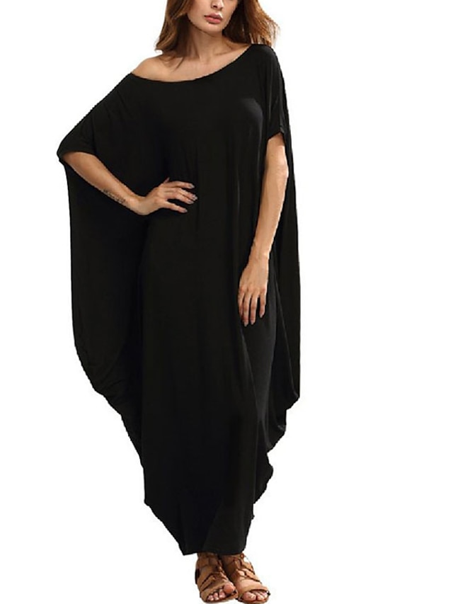 Womens Clothing Womens Dresses | Womens Kaftan Dress Maxi long Dress Green Black Wine Half Sleeve Solid Color Summer Romantic Vi