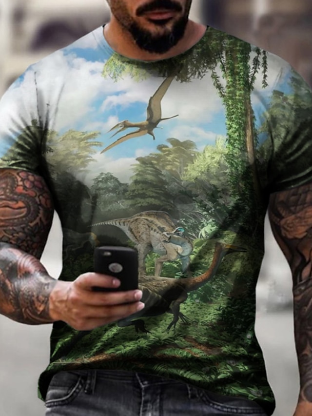  Pánské Košile Tričko Trička Grafika Dinosaurus Tričkový Bílá Vodní modrá Trávová zelená 3D tisk Větší velikosti Ležérní Denní Krátký rukáv Oblečení Designové Základní Úzký střih Velký a vysoký