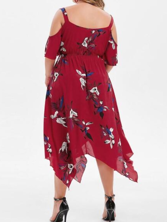 Womens Clothing Plus Size Collection | Womens Plus Size Swing Dress Floral V Neck Half Sleeve Spring Summer Fashion Maxi long Dr