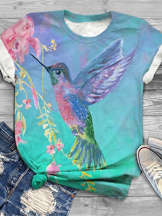 Womens Clothing Plus Size Collection | Womens Plus Size Tops T shirt Tee Graphic Patterned Bird Print Short Sleeve Crewneck Basi