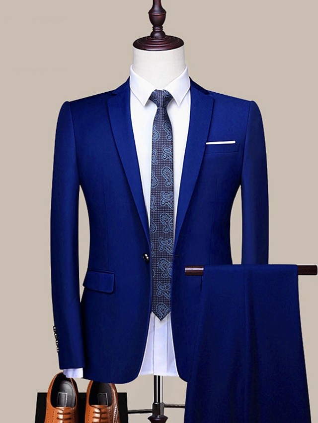  Black Burgundy Royal Blue Men's Wedding Ceremony Homecoming Valentine's Day Suits 2 Piece Solid Color Notch Tailored Fit Single Breasted One-button 2024