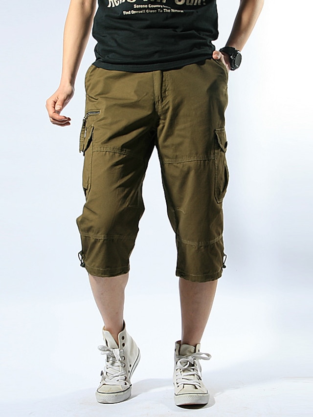 Mens Clothing Mens Bottoms | Mens Cargo Shorts Tactical Cargo Cargo Shorts Calf-Length Plus Size Pants Micro-elastic Solid Color