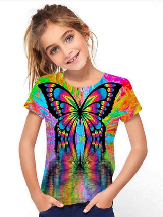  Fete 3D Animal Curcubeu Tricou Manșon scurt Tipărire 3D Vară Activ Poliester Celofibră Copii 3-12 ani În aer liber Zilnic