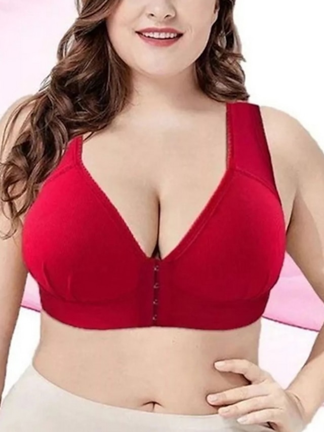  Women's Push Up Bras Full Coverage Lace Pure Color Front Closure Nylon Sexy 1PC Black Pink