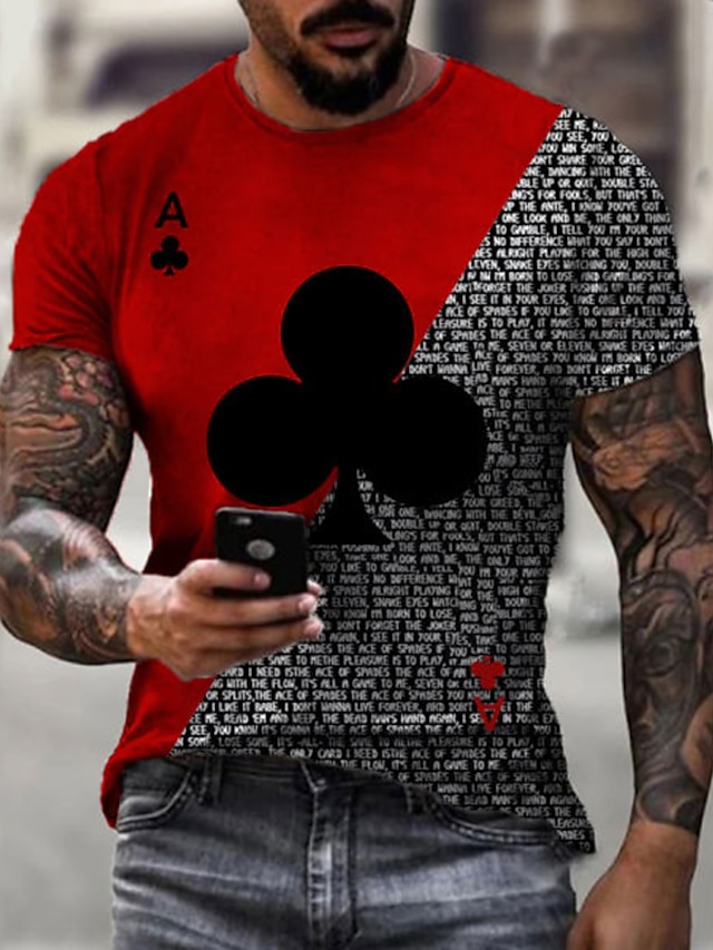  Voor heren Uniseks Overhemd T-shirt T-shirts Grafische prints Poker Ronde hals Lichtgeel Rood / Wit Geel Rood Marine Blauw 3D-afdrukken Grote maten Dagelijks Feestdagen Korte mouw Vintagestijl