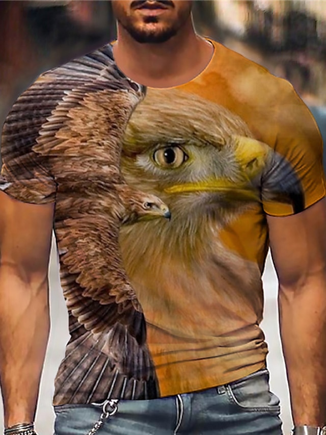  Men's Tee T shirt Tee Shirt Designer Summer Short Sleeve Graphic Patterned Eagle 3D Print Crew Neck Daily Holiday Print Clothing Clothes Designer Casual Big and Tall Brown