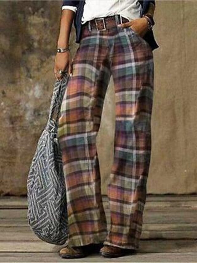 Womens Clothing Womens Bottoms | Womens Chino Pants Slacks Pants Color Block Geometric Mid Waist Rainbow S M L XL XXL - GN34123