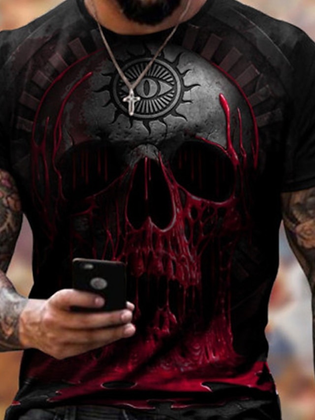  Men's Shirt T shirt Tee Halloween Shirt Tee Graphic Skull Crew Neck Black Red Green 3D Print Plus Size Casual Daily Short Sleeve Clothing Apparel Designer Basic Slim Fit Big and Tall