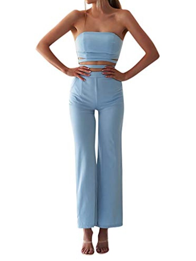 Womens Clothing Womens Jumpsuits & Rompers | Womens Casual 2022 Light Blue Black Red Jumpsuit Solid Color - SL43555