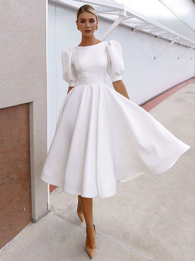  Women's Party Dress Casual Dress Swing Dress Midi Dress White Short Sleeve Pure Color Backless Spring Summer Crew Neck Party Birthday 2022 S M L XL 2XL