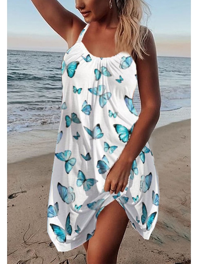 Women Summer Print V-Neck Sleeveless Straps Vest Shirt Casual Beach,Blue,XXL,United States 