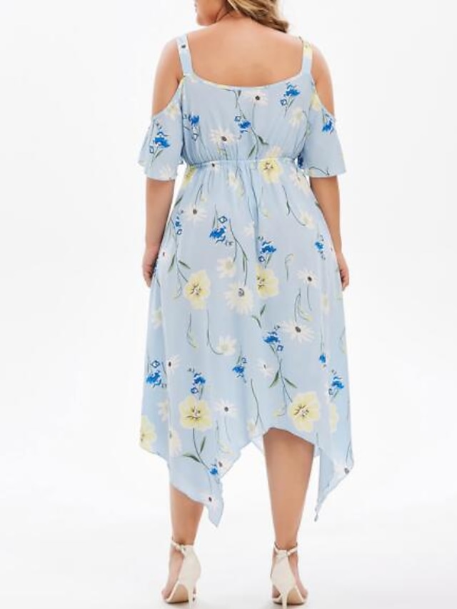 Womens Clothing Plus Size Collection | Womens Plus Size Swing Dress Floral V Neck Half Sleeve Spring Summer Fashion Maxi long Dr