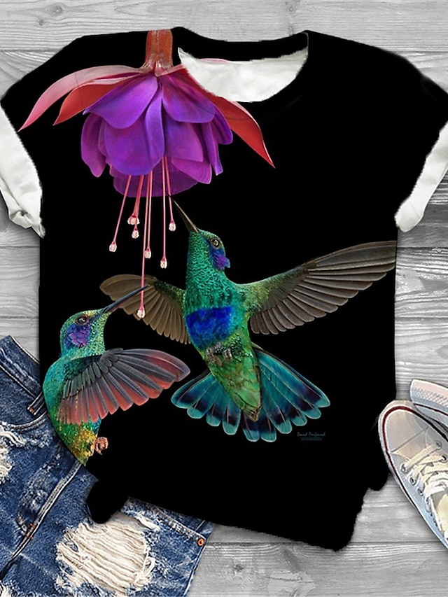 Womens Clothing Plus Size Collection | Womens Plus Size Tops T shirt Tee Graphic Patterned Bird Print Short Sleeve Crewneck Basi