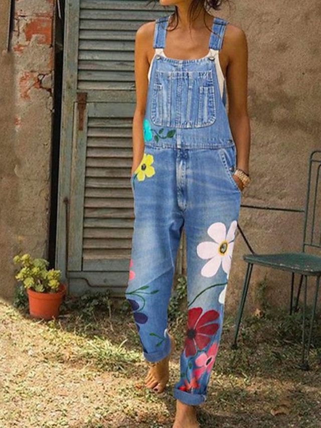  combinaison en jean pour femme impression de poche globale décontractée sortie quotidienne coupe régulière sans manches bleu gris bleu clair s m l automne cowgirl jeans & western wear