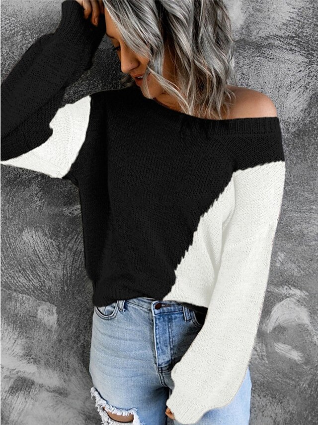 Womens Clothing Sweaters & Cardigans | Womens Pullover Sweater Jumper Knit Knitted Color Block Round Neck Stylish Casual Daily H