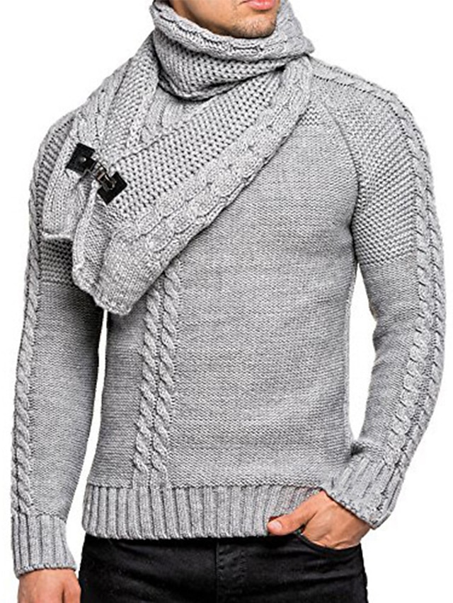 Men's Cardigan Sweater Knitted Scarf Button Solid Color Stylish Vintage ...