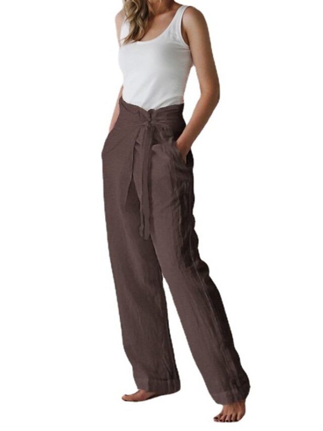 Women's Wide Leg Linen Pants Faux Linen Baggy High Waist Full Length ...