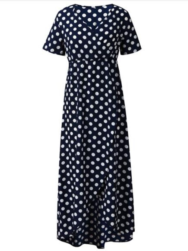 Womens Clothing Plus Size Collection | Womens Plus Size Swing Dress Polka Dot V Neck Ruffle Short Sleeve Spring Summer Hot Fashi