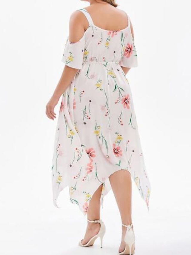 Womens Clothing Plus Size Collection | Womens Plus Size Swing Dress Floral V Neck Half Sleeve Spring Summer Fashion Maxi long Dr