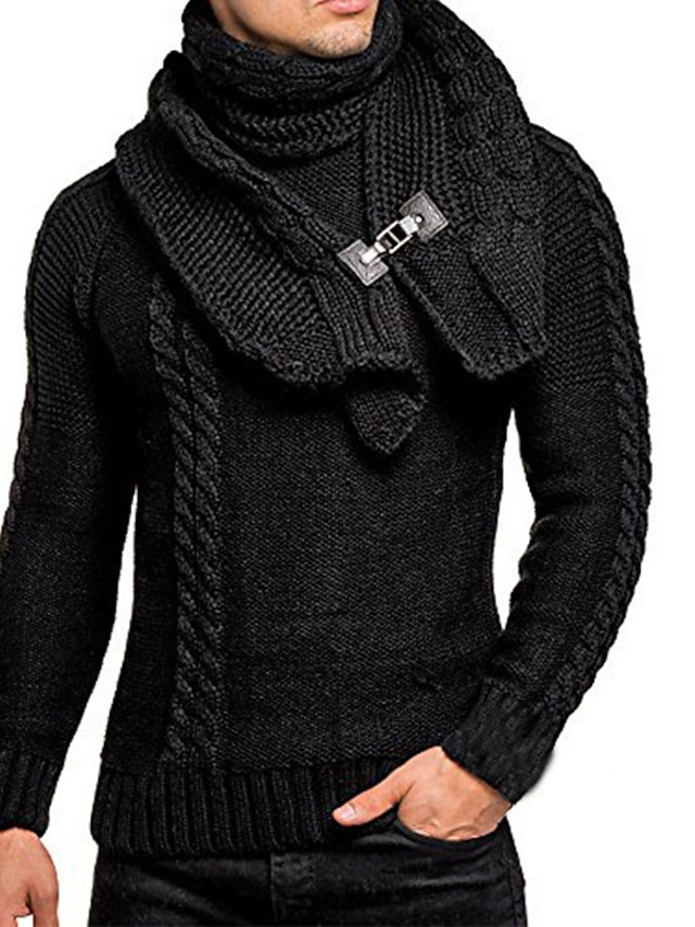 Men's Cardigan Sweater Knitted Scarf Button Solid Color Stylish Vintage