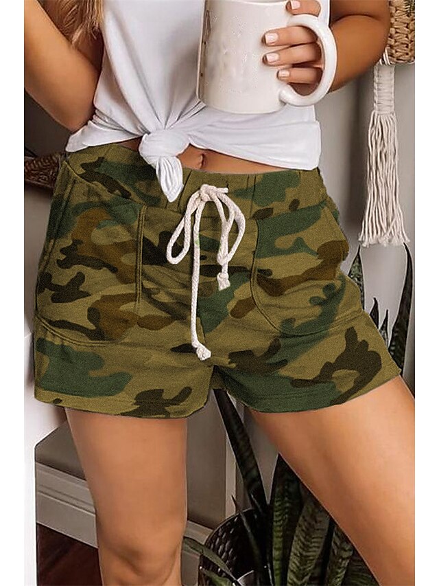 Womens Clothing Womens Bottoms | Womens Basic Casual Shorts Slacks Drawstring Pocket Print Short Pants Fitness Weekend Inelastic