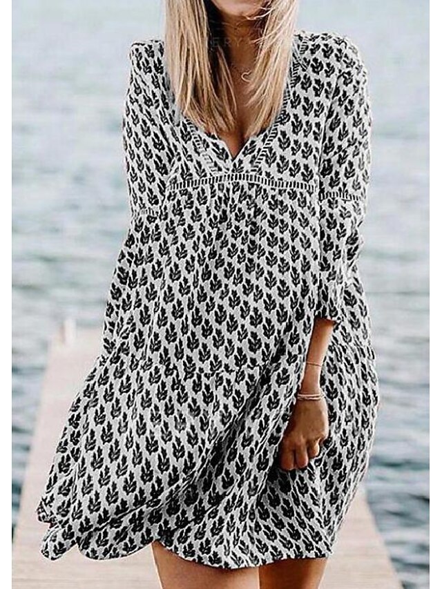 Per donna Vestito svasato Abito al ginocchio Blu chiaro Nero Manica lunga  Stampa Primavera Estate Informale Largo 2022 S M L XL XXL del 8683844 2022  a $23.55