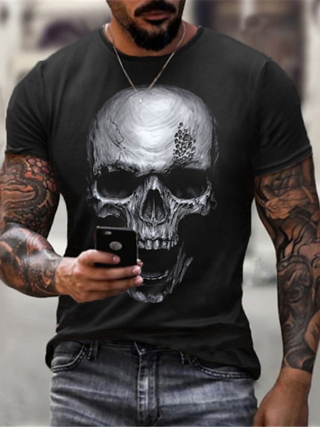  Hombre Unisexo Camisa Camiseta camisa de halloween Tee Cráneos Estampados Escote Redondo Negro Impresión 3D Zero two Talla Grande Casual Diario Manga Corta Estampado Ropa Design Básico Grande y alto