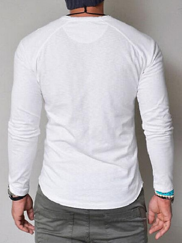  Men's T shirt Tee Henley Shirt Tee Long Sleeve Shirt Plain Henley Normal Long Sleeve Clothing Apparel Classic Muscle Big and Tall