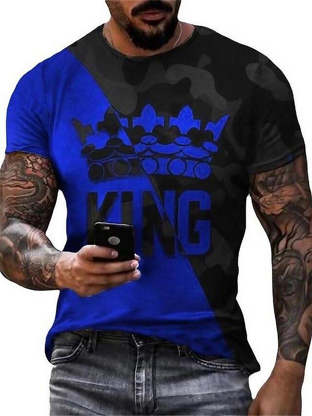 Herren Tee T Shirt Designer Sommer Kurzarm Graphic King 264 X 234 Cm Print Übergröße 0023