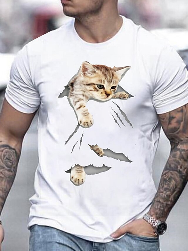  Homme Chat T-shirt Style décontracté 100% Coton Manche Courte Graphique Chemise Noir Blanche Gris T-shirt confortable Occasionnel Vêtements de créateurs de mode