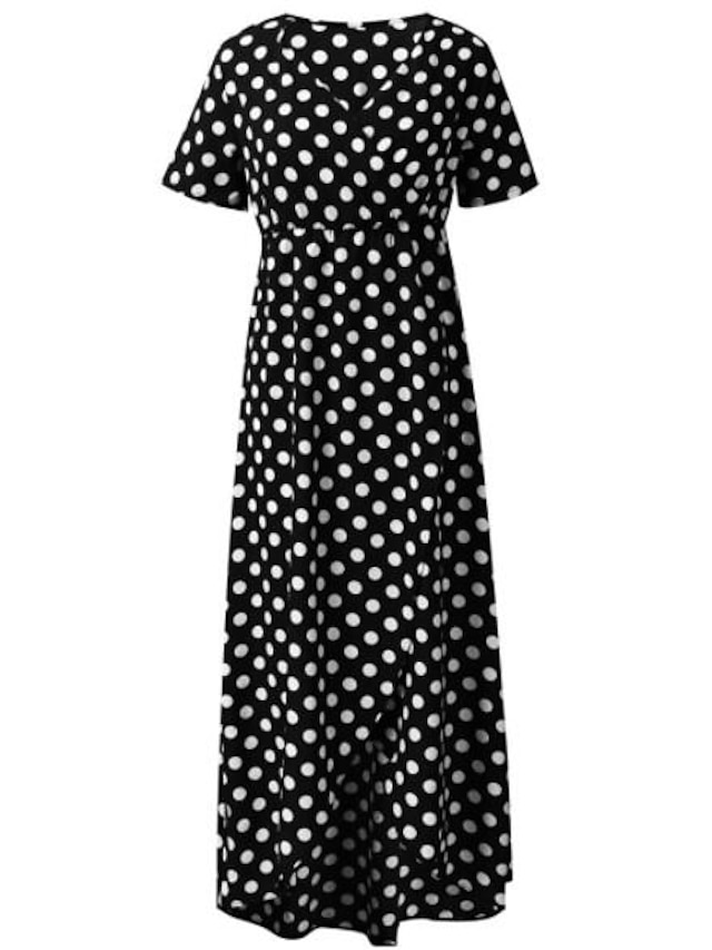 Womens Clothing Plus Size Collection | Womens Plus Size Swing Dress Polka Dot V Neck Ruffle Short Sleeve Spring Summer Hot Fashi