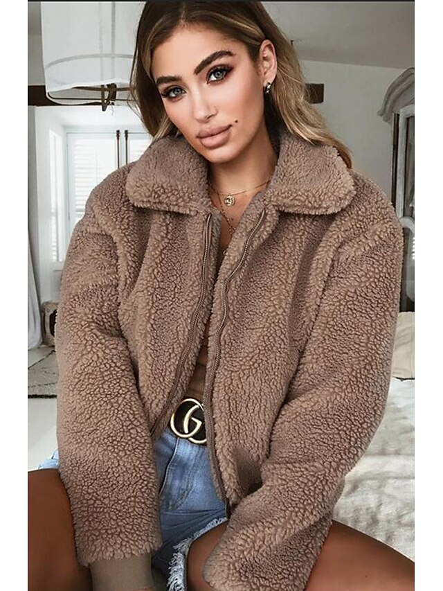 Womens Clothing Womens Outerwear | Womens Teddy Coat Casual / Daily Summer Regular Coat Regular Fit Casual Jacket Solid Color Ot