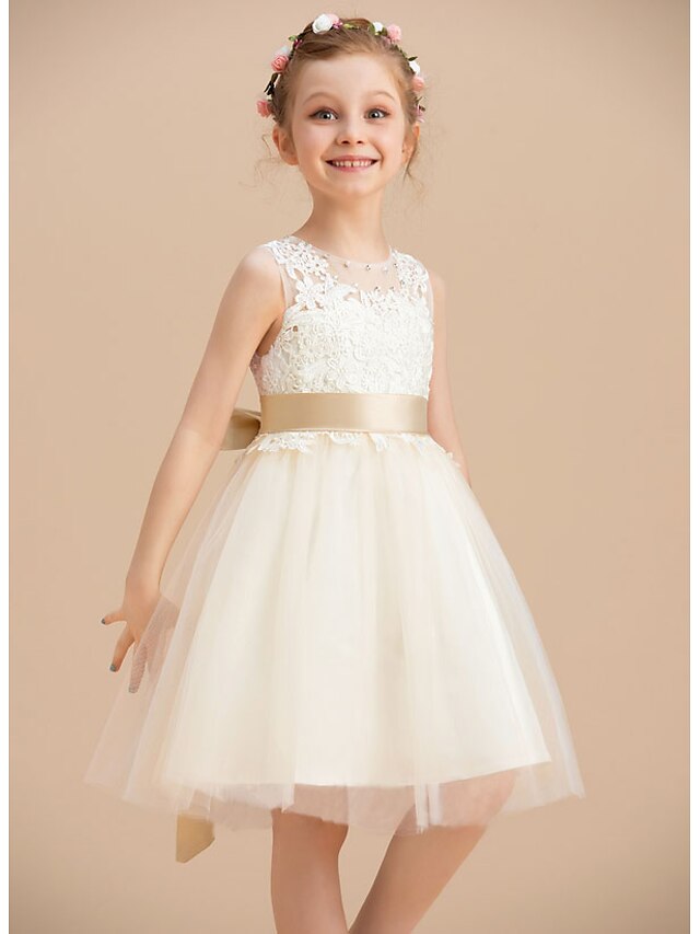 a line knee length flower girl dress