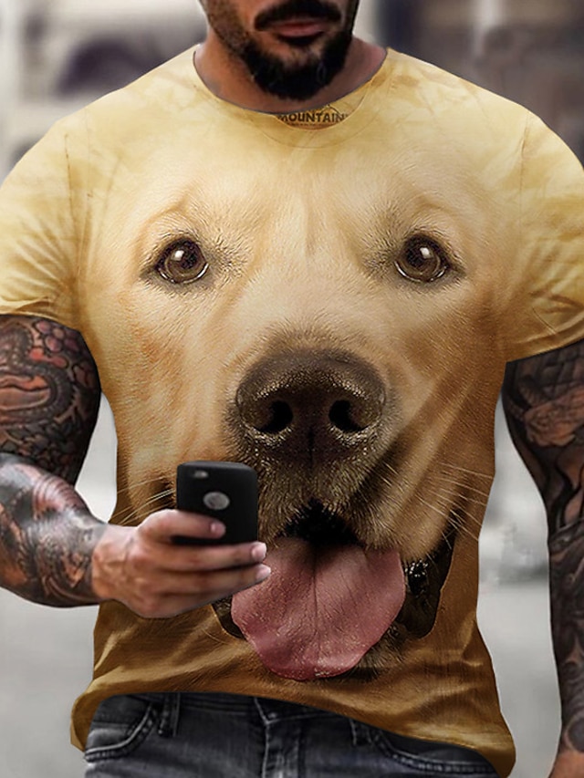  pánské tričko tričko tričko tričko s grafikou kočka pes posádka krk šedá žlutá krátký rukáv plus velikost ležérní denní topy základní návrhář slim střih velký a vysoký / léto / léto