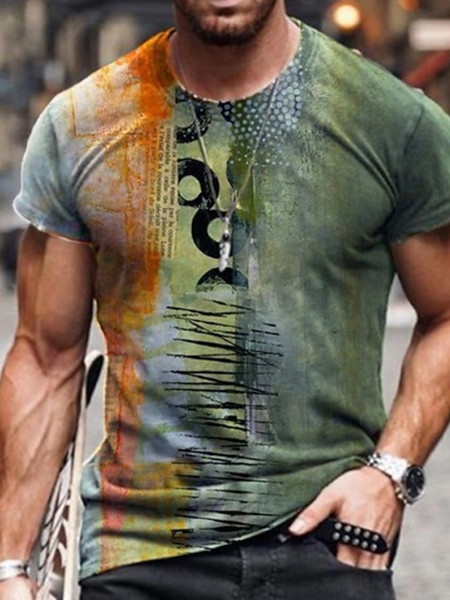  Męskie Graficzny Podkoszulek Koszulki przetarta koszulka Krótki rękaw Podkoszulek Druk 3D Półgolf Koszula Zabytkowe Designerskie Podstawowy Codzienny Weekend A B C Lato Odzież Puszysta S M L XL XXL