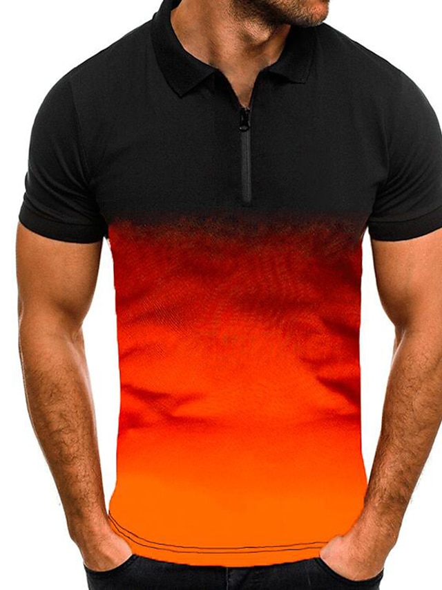  Men's Polo Shirt Golf Shirt Tennis Shirt Gradient Collar Black White Army Green Red Navy Blue Other Prints Casual Daily Short Sleeve Print Clothing Apparel Polyester Cotton Blend Simple Casual