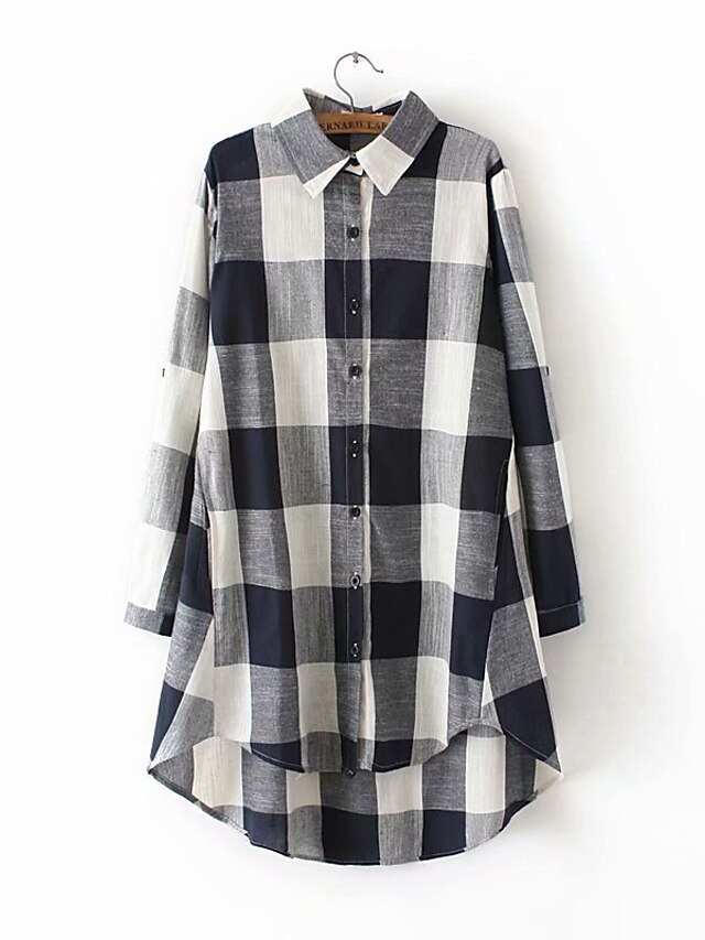 Womens Clothing Plus Size Collection | Womens Plus Size Tops Shirt Plaid / Check Long Sleeve Button Down Collar Color grid Lange