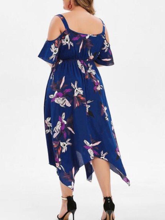 Womens Clothing Plus Size Collection | Womens Plus Size Swing Dress Floral V Neck Half Sleeve Spring Summer Fashion Maxi long Dr