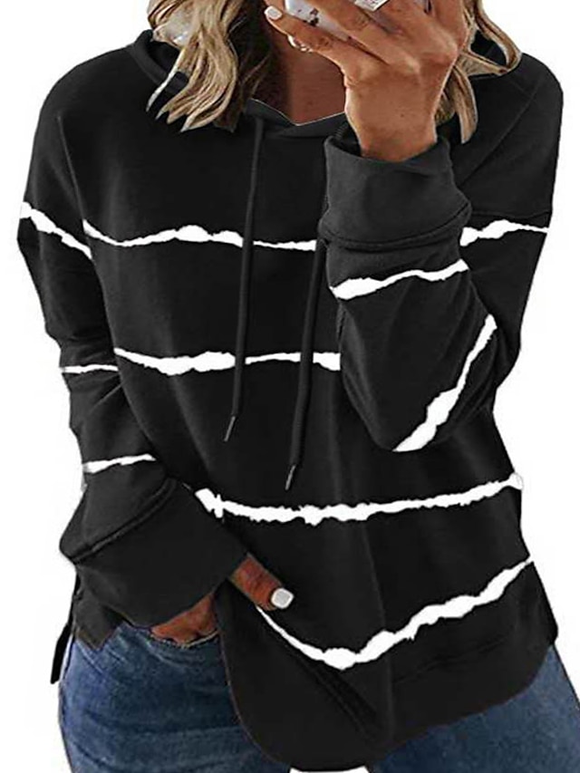 Womens Clothing Plus Size Collection | Womens Plus Size Tops Hoodie Sweatshirt Striped Print Long Sleeve V Neck Basic Daily Week