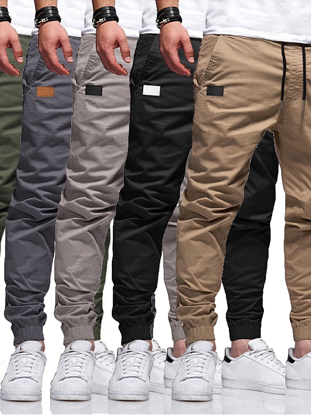  Men's Joggers Pants Trousers Elastic Waistband Drawstring Stylish Simple Solid Color Mid Waist ArmyGreen Black Yellow S M L